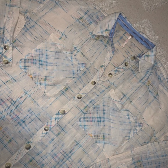Free people nwot shore vibes plaid cream button up boho casual top fall classic - Picture 6 of 8